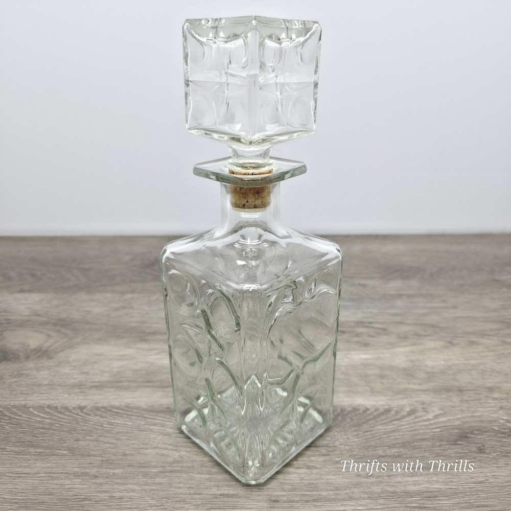 Vintage Clear Glass Decanter & Stopper -  1960's - 10"